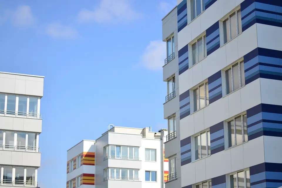 Apartment buildings with balconies
