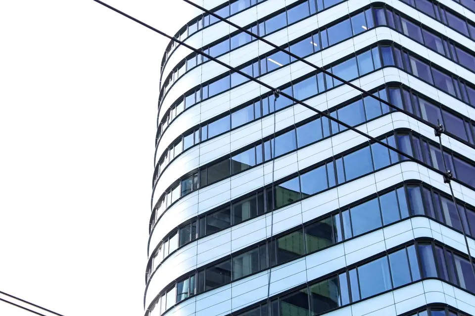 A glass office tower